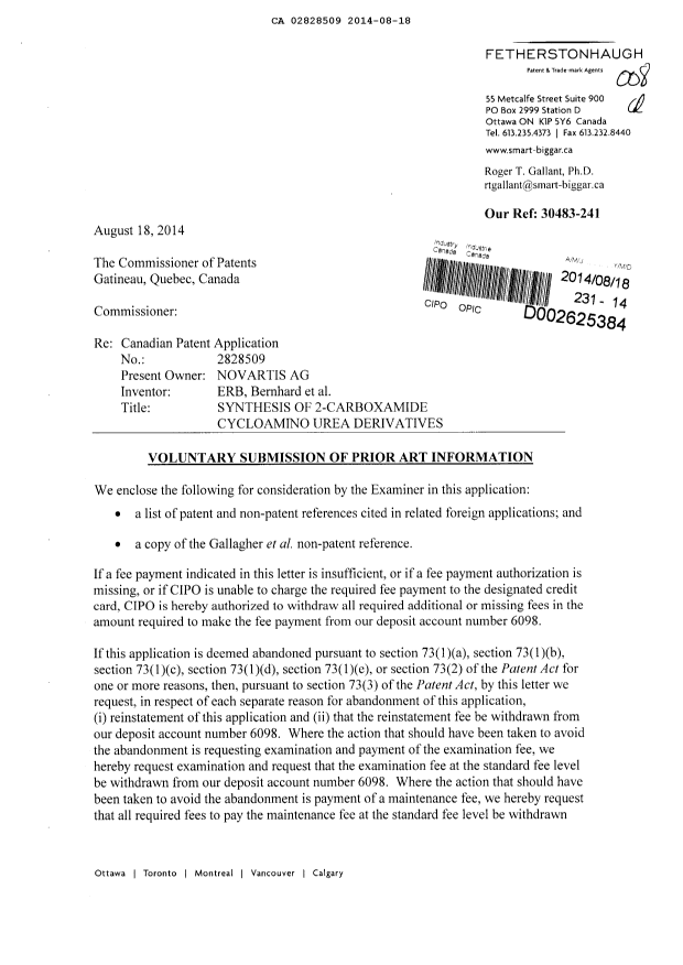 Document de brevet canadien 2828509. Poursuite-Amendment 20140818. Image 1 de 2