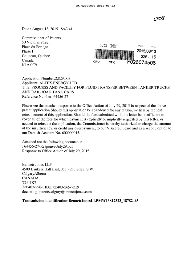 Document de brevet canadien 2829003. Poursuite-Amendment 20141213. Image 1 de 6