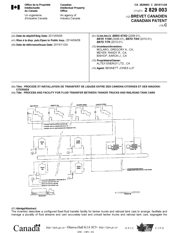 Document de brevet canadien 2829003. Page couverture 20151030. Image 1 de 2