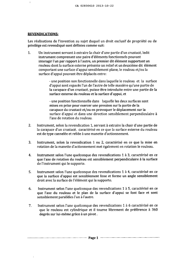 Document de brevet canadien 2830610. Revendications 20131022. Image 1 de 4