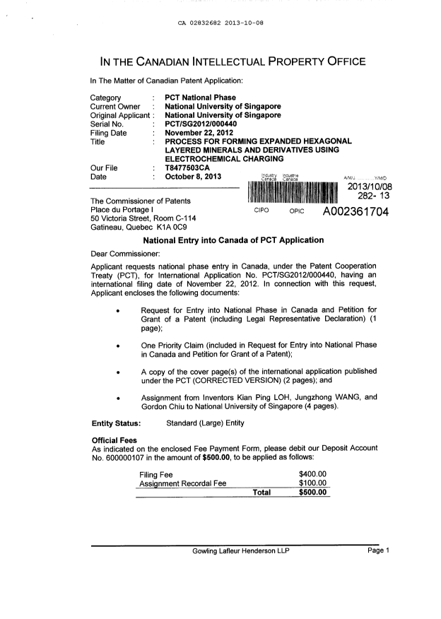Canadian Patent Document 2832682. Assignment 20131008. Image 1 of 8