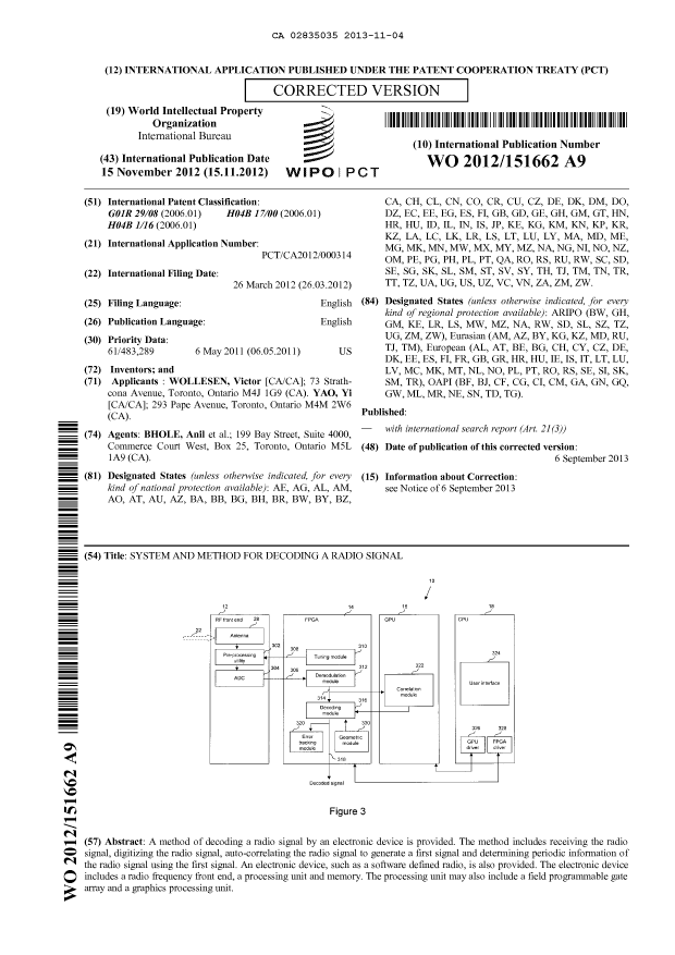 Document de brevet canadien 2835035. Abrégé 20131104. Image 1 de 1