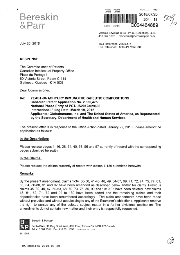 Canadian Patent Document 2835475. Amendment 20180720. Image 1 of 30