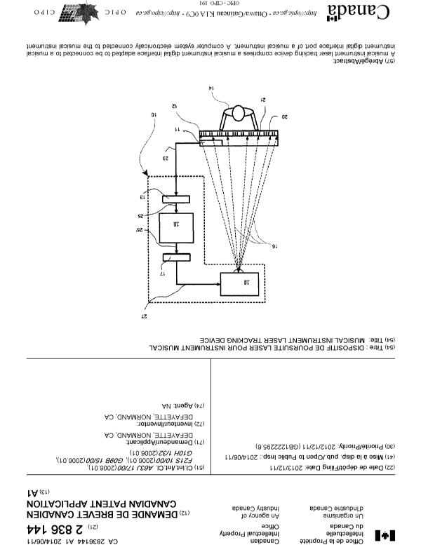 Document de brevet canadien 2836144. Page couverture 20131202. Image 1 de 2