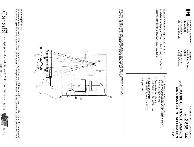 Document de brevet canadien 2836144. Page couverture 20131202. Image 1 de 2