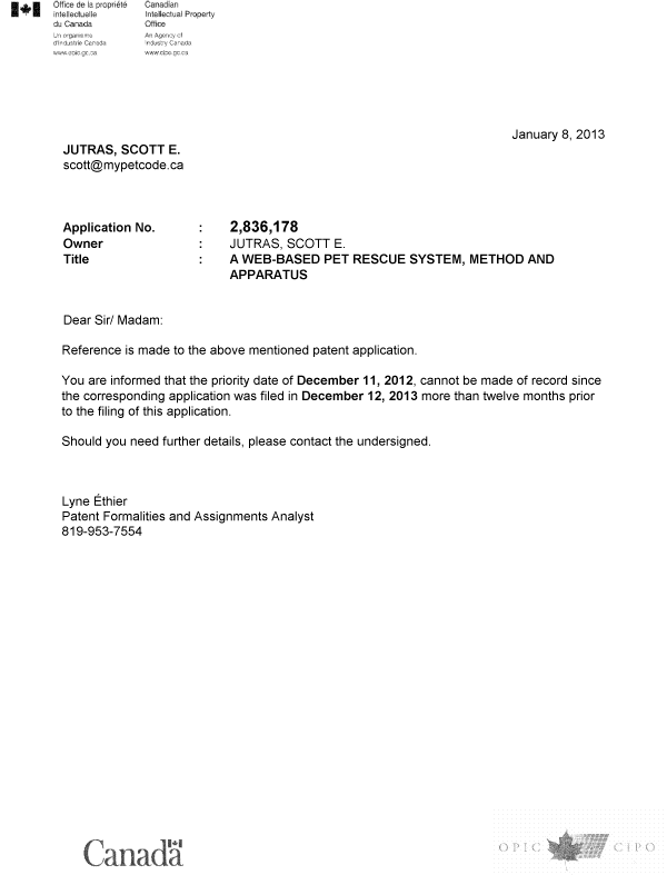 Canadian Patent Document 2836176. Correspondence 20140110. Image 1 of 1