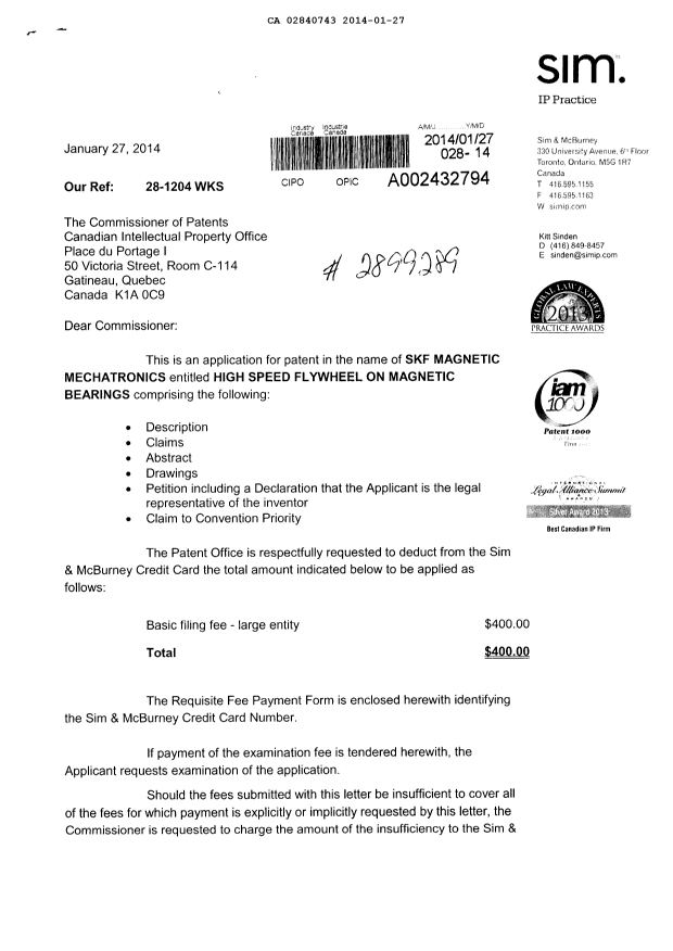 Document de brevet canadien 2840743. Cession 20140127. Image 1 de 3