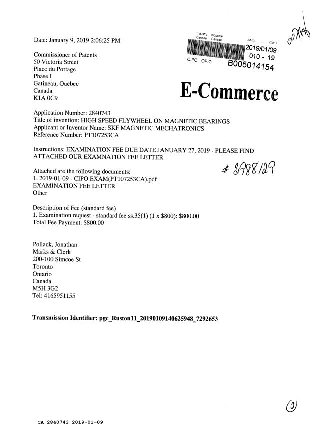 Document de brevet canadien 2840743. Requête d'examen 20190109. Image 1 de 2