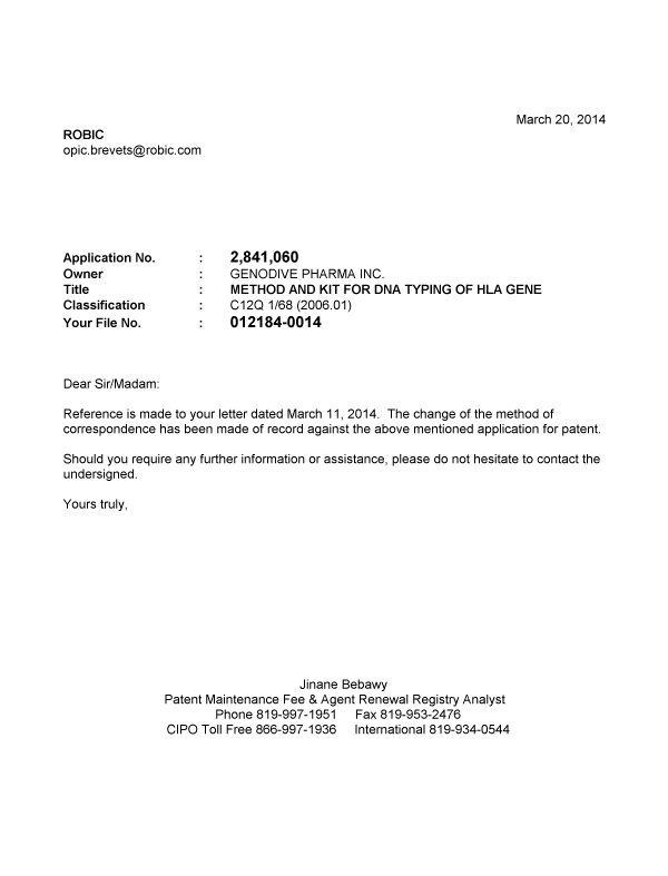 Canadian Patent Document 2841060. Correspondence 20140320. Image 1 of 1