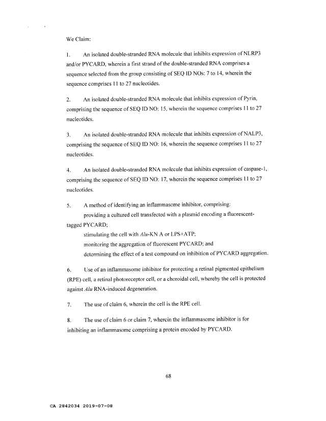 Document de brevet canadien 2842034. Revendications 20190708. Image 1 de 5