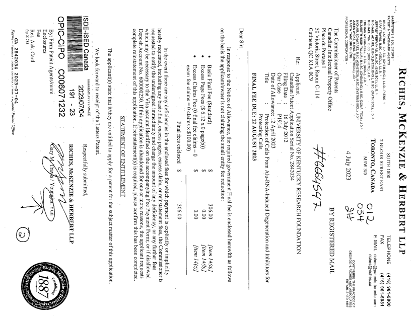 Canadian Patent Document 2842034. Final Fee 20230704. Image 1 of 2