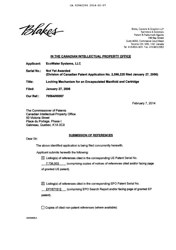 Document de brevet canadien 2842206. Poursuite-Amendment 20140207. Image 1 de 2