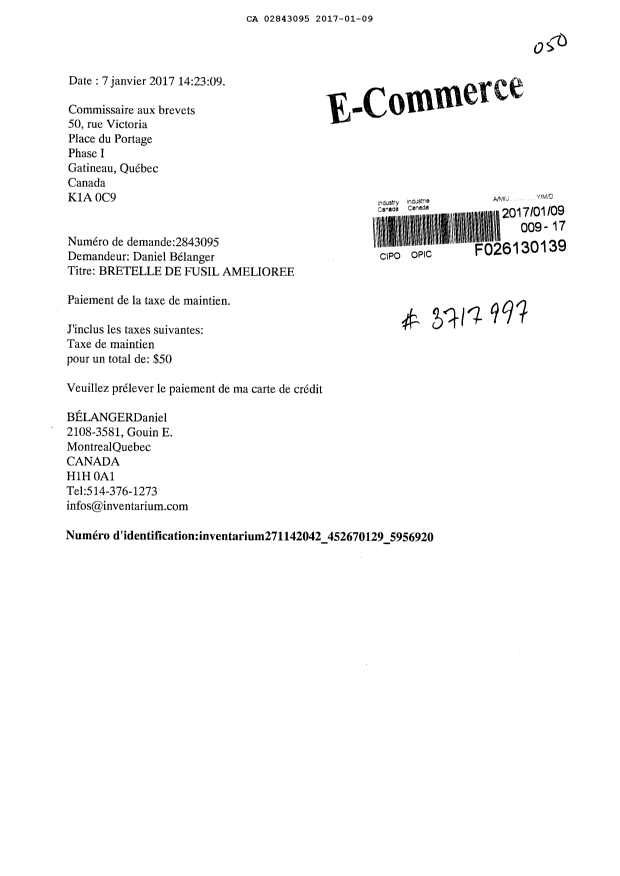 Document de brevet canadien 2843095. Taxes 20161209. Image 1 de 1