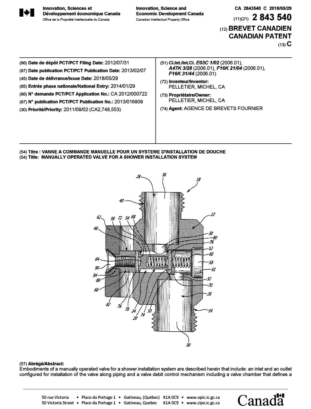 Document de brevet canadien 2843540. Page couverture 20180502. Image 1 de 2