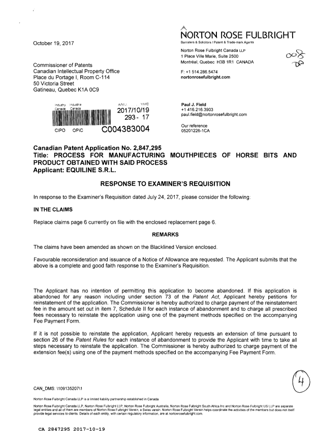 Canadian Patent Document 2847295. Amendment 20171019. Image 1 of 4