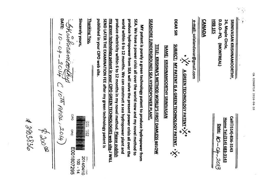 Canadian Patent Document 2848716. Assignment 20131210. Image 1 of 2