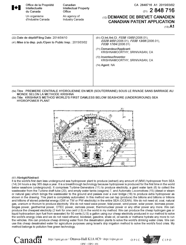 Canadian Patent Document 2848716. Cover Page 20141216. Image 1 of 1