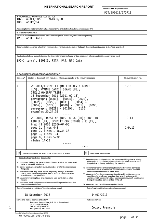 Document de brevet canadien 2853165. PCT 20140422. Image 1 de 10