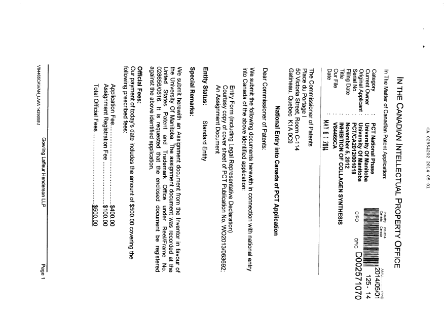 Canadian Patent Document 2854202. Assignment 20140501. Image 1 of 8