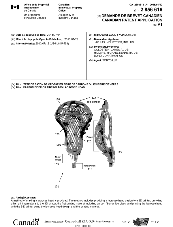 Document de brevet canadien 2856616. Page couverture 20141219. Image 1 de 1