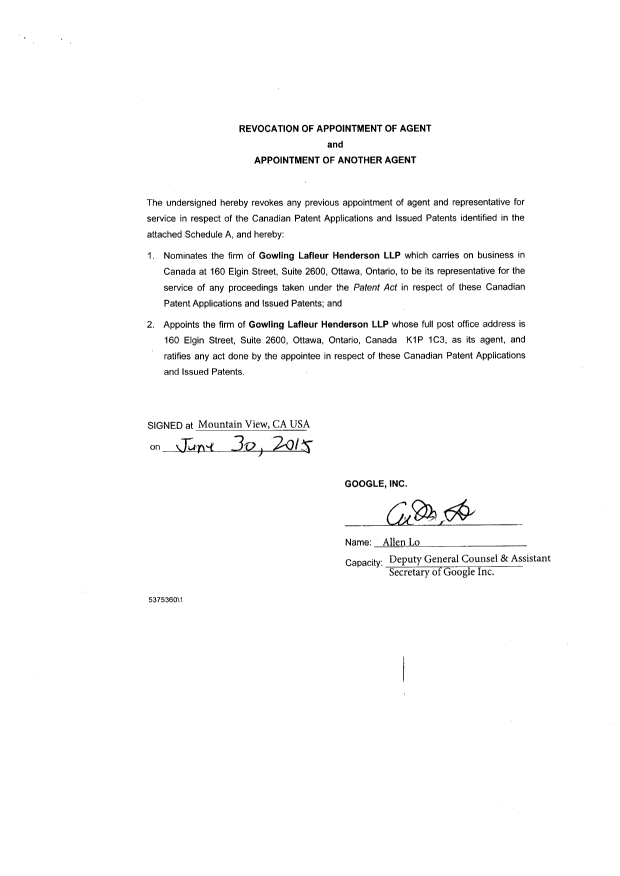 Document de brevet canadien 2856674. Correspondance 20150715. Image 2 de 22