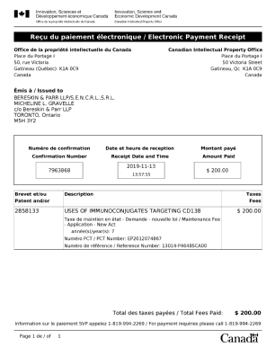 Canadian Patent Document 2858133. Maintenance Fee Payment 20191113. Image 1 of 1