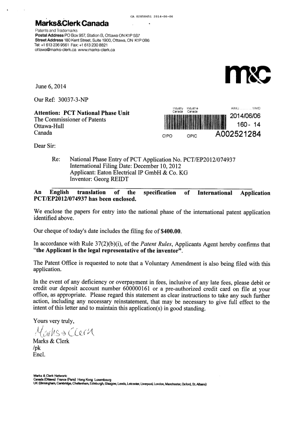 Document de brevet canadien 2858451. Cession 20140606. Image 1 de 4