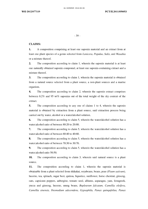Document de brevet canadien 2858505. Revendications 20140606. Image 1 de 6