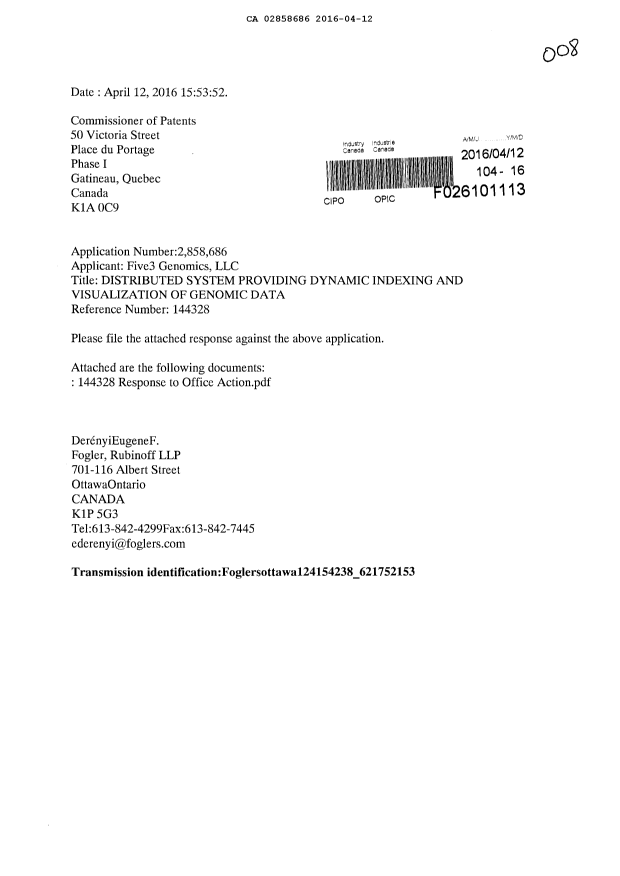 Document de brevet canadien 2858686. Poursuite-Amendment 20151212. Image 1 de 10