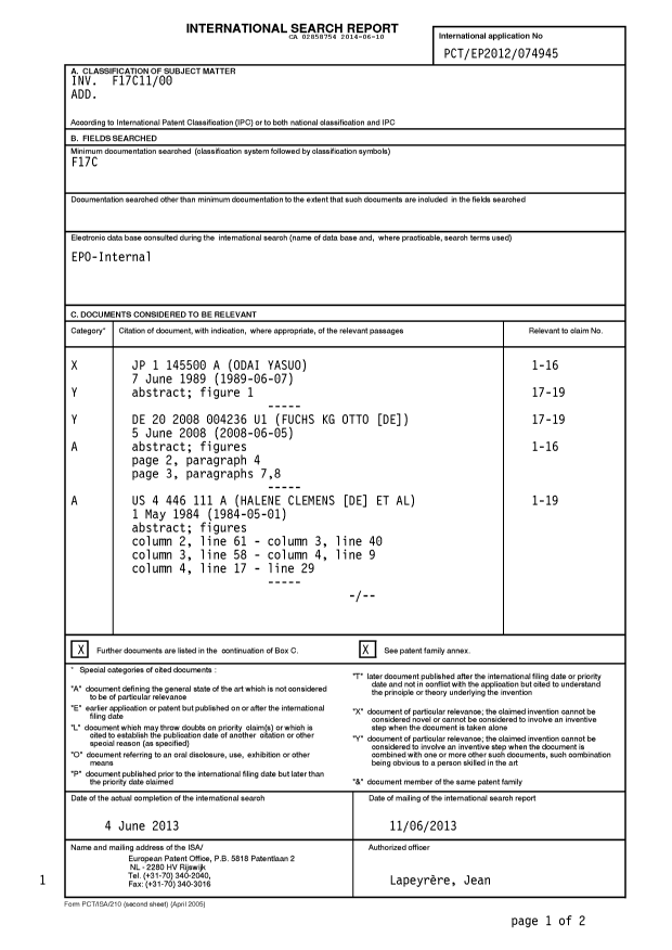 Document de brevet canadien 2858754. PCT 20140610. Image 1 de 3