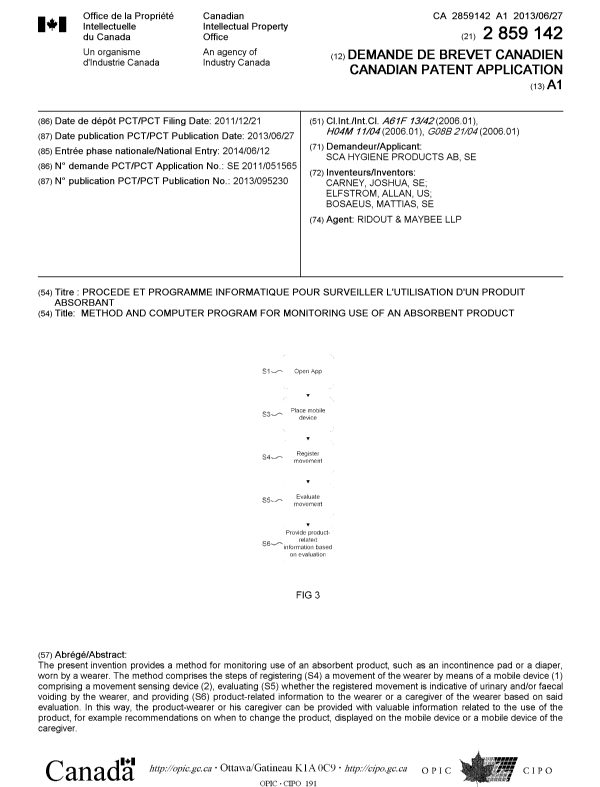 Document de brevet canadien 2859142. Page couverture 20140905. Image 1 de 1