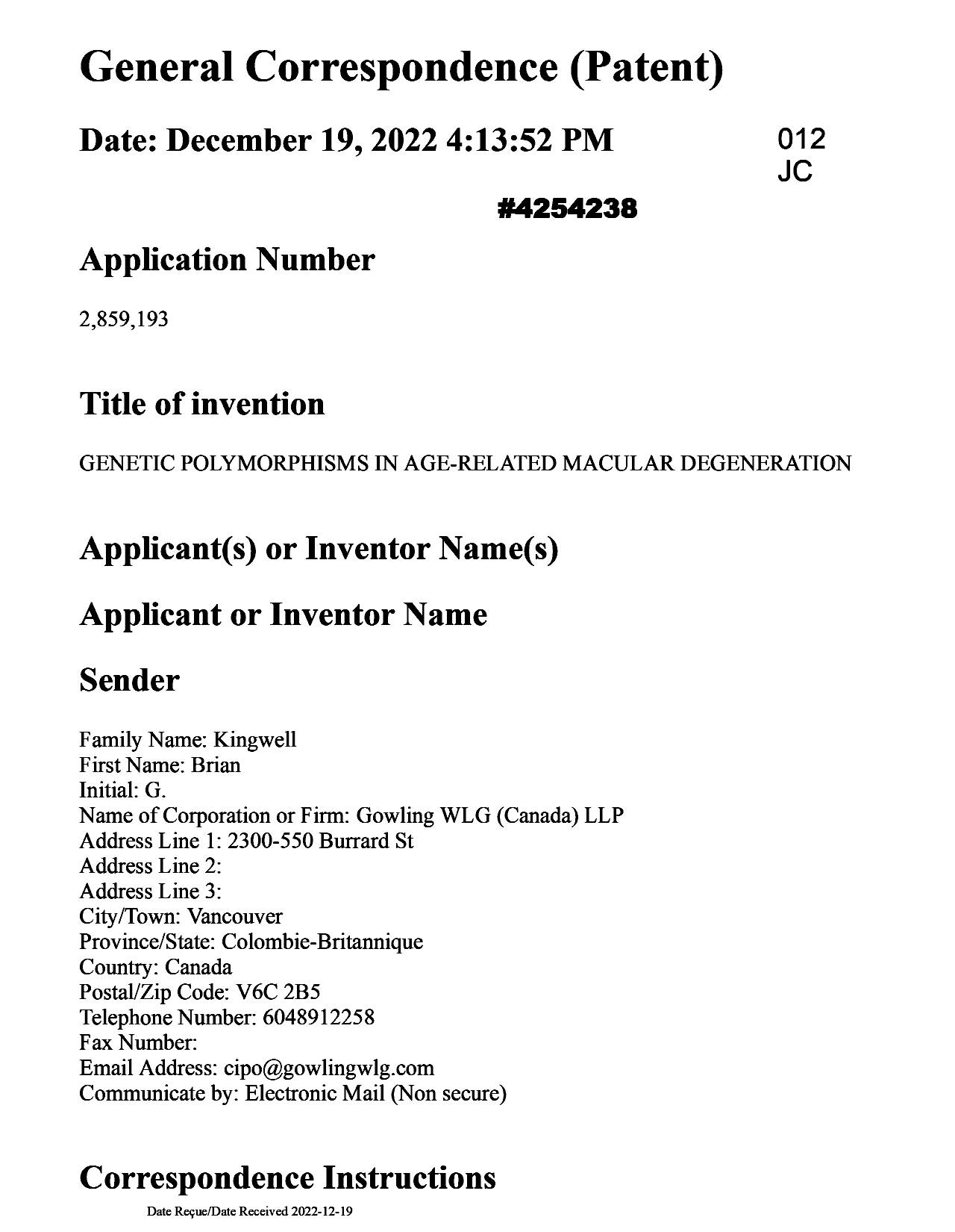 Canadian Patent Document 2859193. Final Fee 20221219. Image 1 of 5