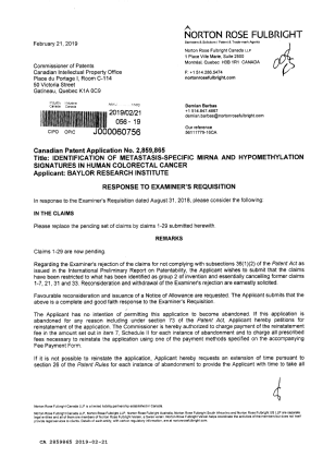 Canadian Patent Document 2859865. Amendment 20190221. Image 1 of 8