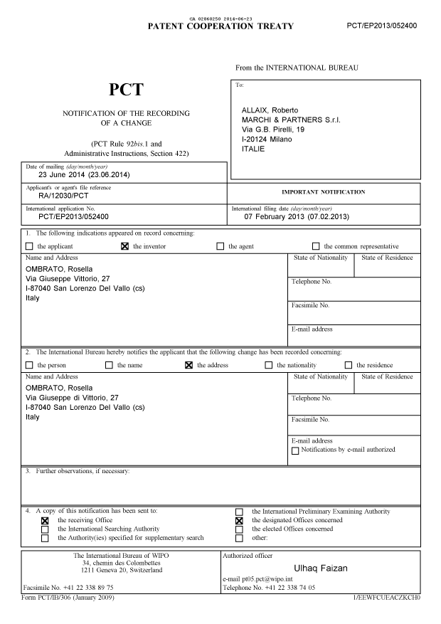 Document de brevet canadien 2860250. PCT 20140623. Image 1 de 3