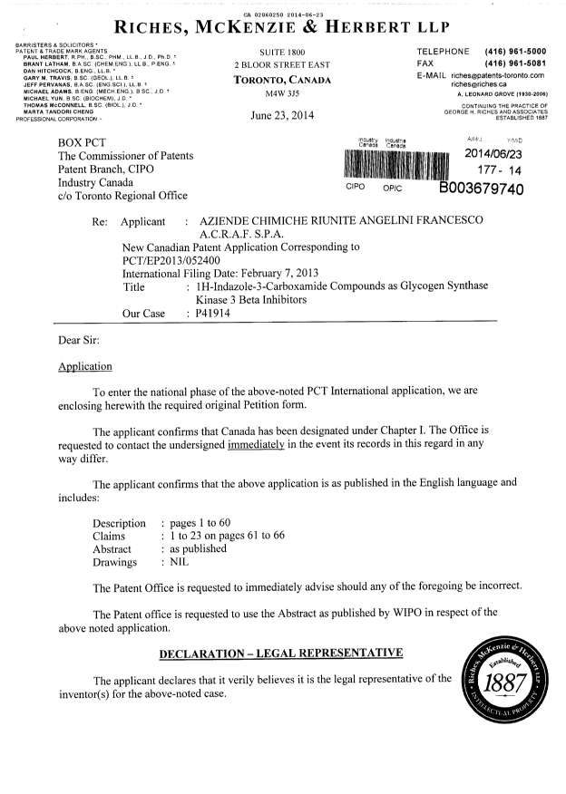 Document de brevet canadien 2860250. Cession 20140623. Image 1 de 4