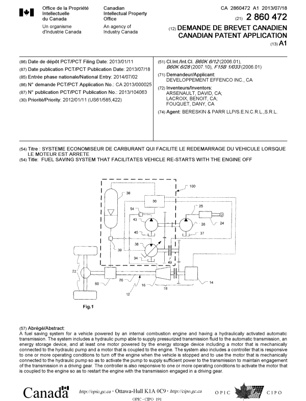 Canadian Patent Document 2860472. Cover Page 20140917. Image 1 of 1