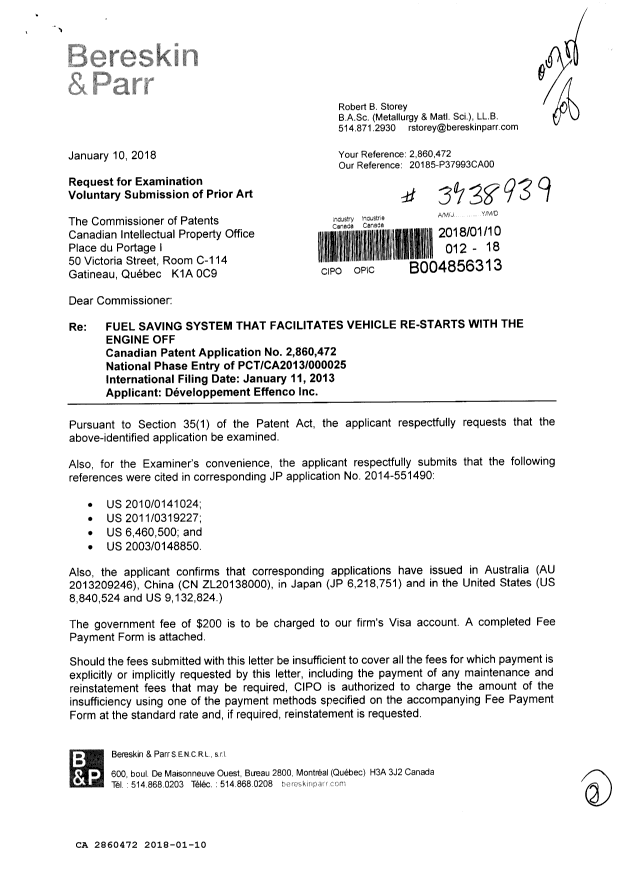 Canadian Patent Document 2860472. Amendment 20180110. Image 1 of 2