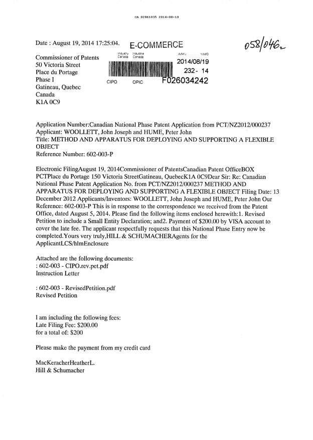 Document de brevet canadien 2861035. Cession 20140819. Image 1 de 16