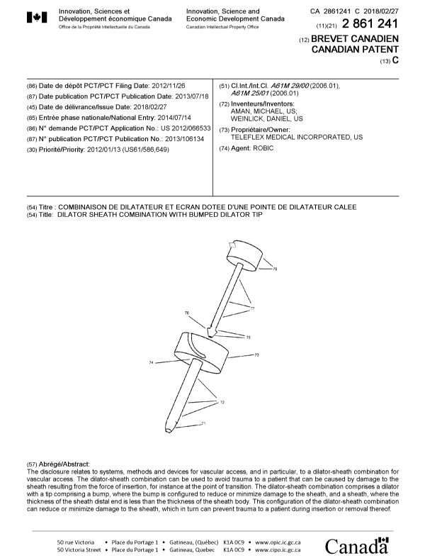 Canadian Patent Document 2861241. Cover Page 20180205. Image 1 of 1