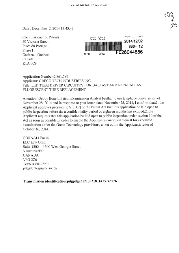 Canadian Patent Document 2861789. Correspondence 20141202. Image 1 of 1