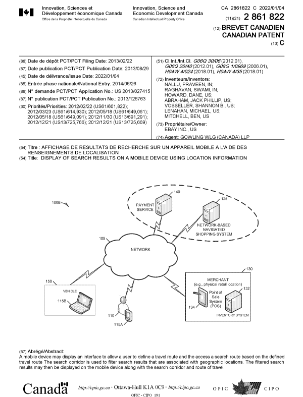 Canadian Patent Document 2861822. Cover Page 20211202. Image 1 of 1