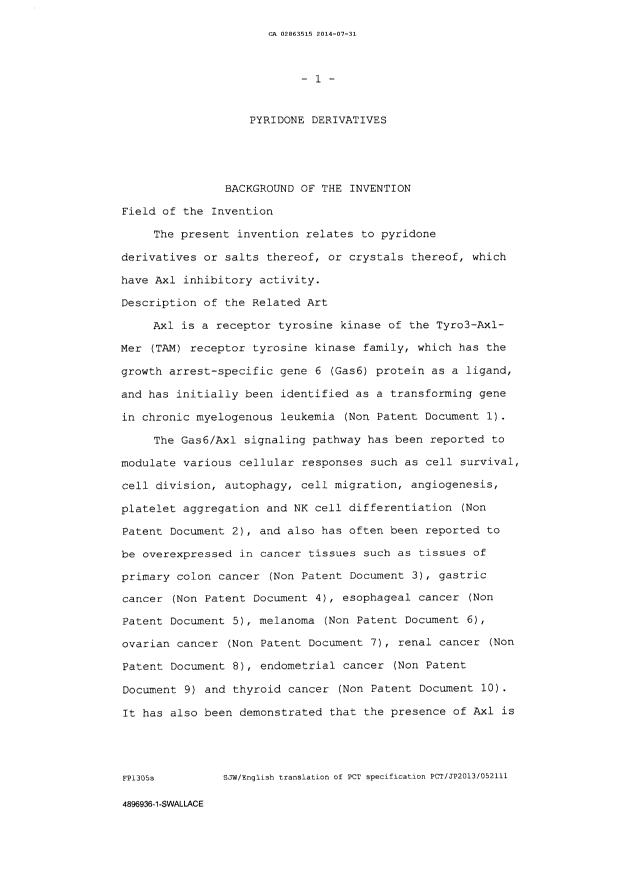 Document de brevet canadien 2863515. Description 20140731. Image 1 de 299