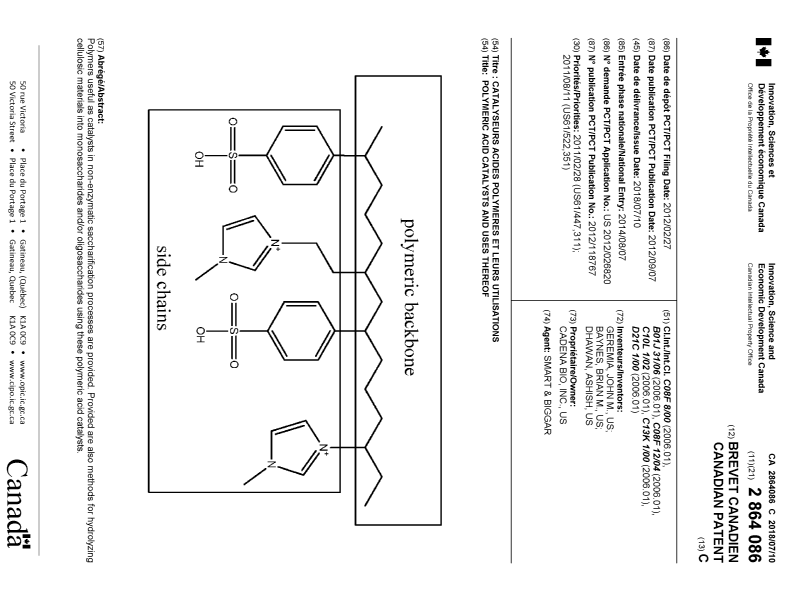 Canadian Patent Document 2864086. Cover Page 20180613. Image 1 of 1