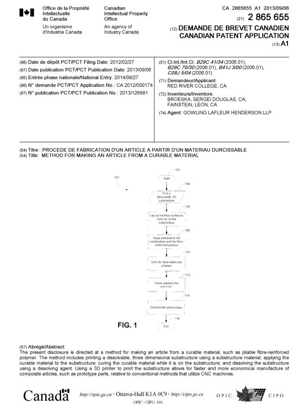 Document de brevet canadien 2865655. Page couverture 20131214. Image 1 de 1