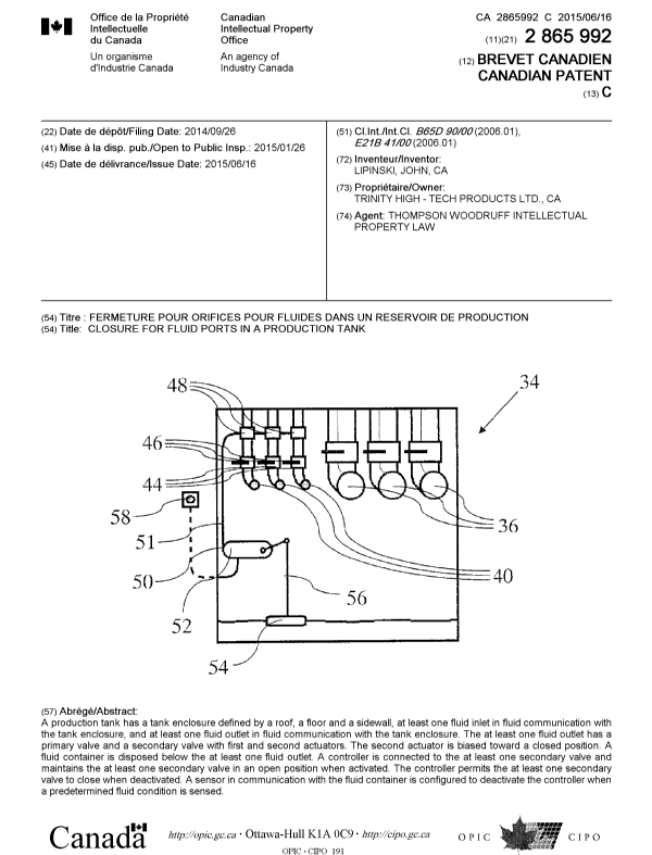 Canadian Patent Document 2865992. Cover Page 20150528. Image 1 of 1