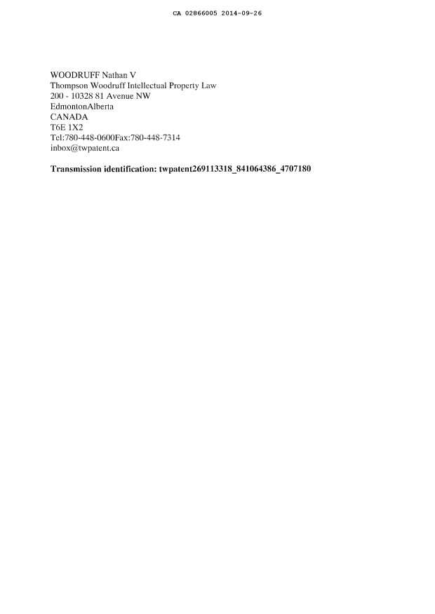 Document de brevet canadien 2866005. Cession 20140926. Image 2 de 3
