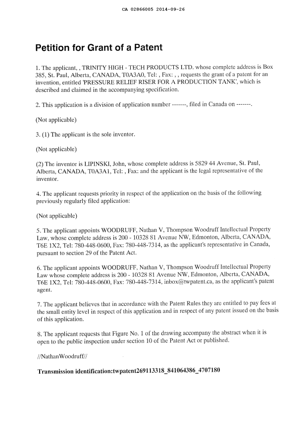 Document de brevet canadien 2866005. Cession 20140926. Image 3 de 3