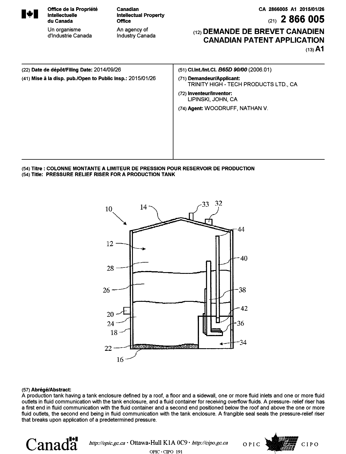 Canadian Patent Document 2866005. Cover Page 20150203. Image 1 of 1