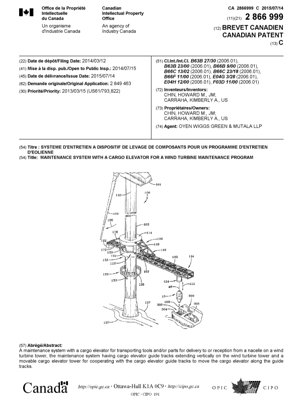 Document de brevet canadien 2866999. Page couverture 20150702. Image 1 de 1