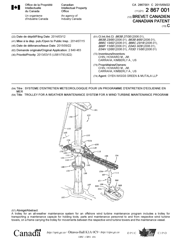 Document de brevet canadien 2867001. Page couverture 20150825. Image 1 de 1